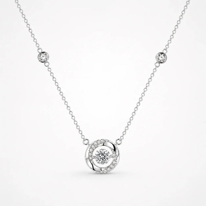 Floating Stone Silver Necklace with Pavé Halo