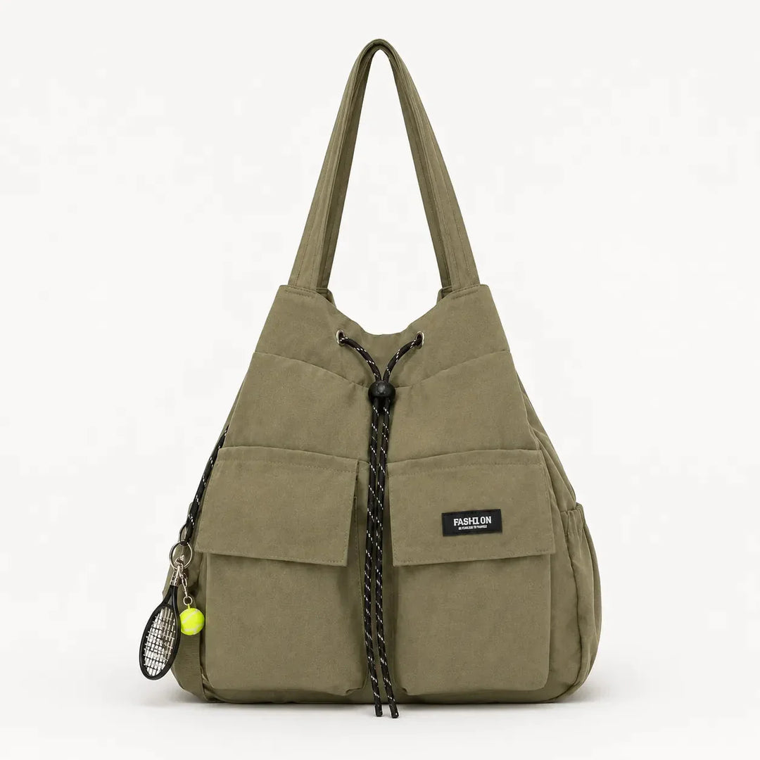 Convertible Drawstring Canvas Tote Backpack with Cargo Pockets