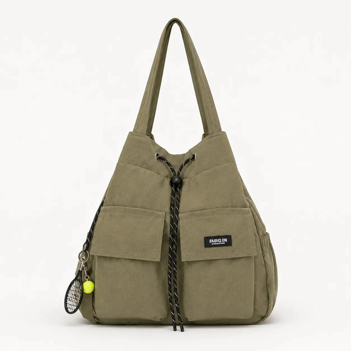 Convertible Drawstring Canvas Tote Backpack with Cargo Pockets