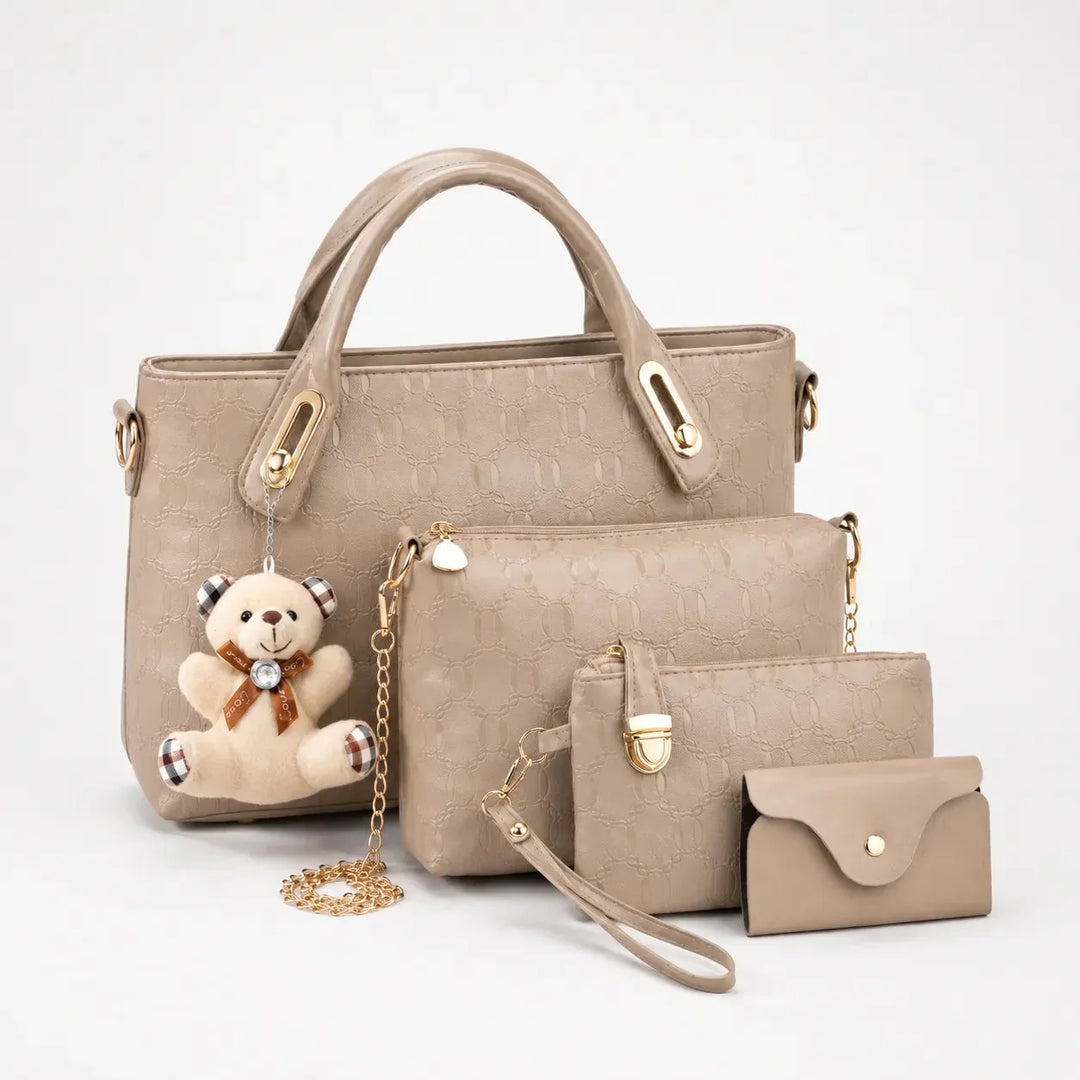 4-Piece Matching Handbag Set, Leather Tote Crossbody Pouch Card Holder