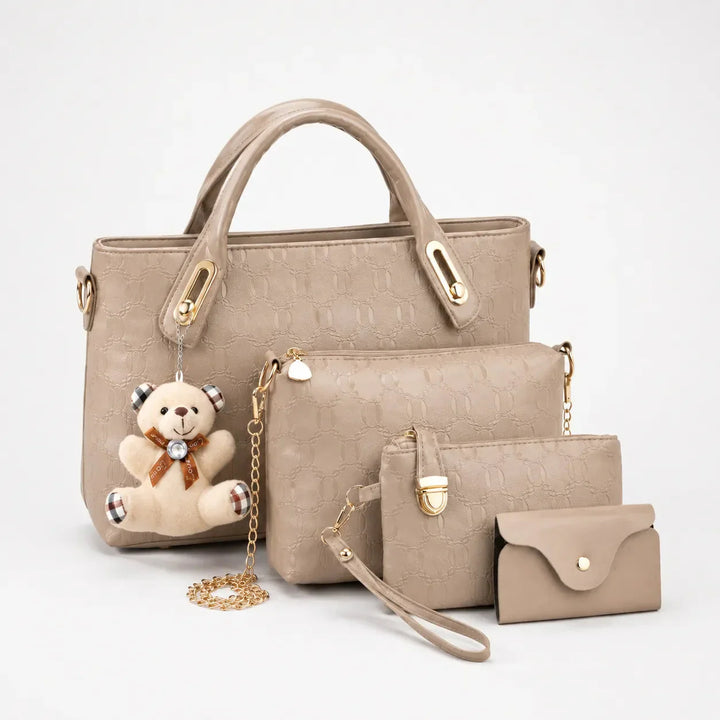 4-Piece Matching Handbag Set, Leather Tote Crossbody Pouch Card Holder