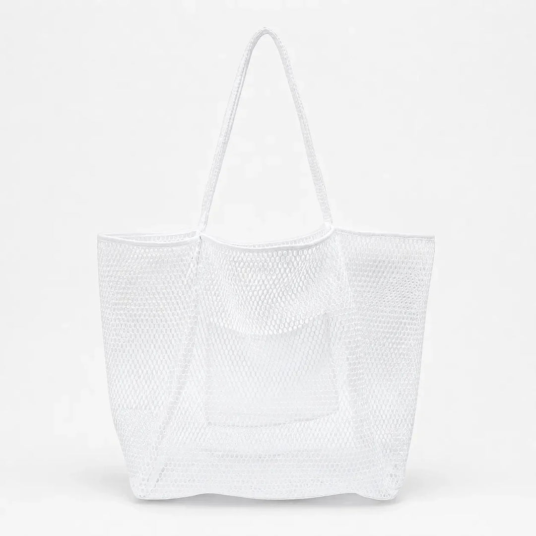 Mesh Beach Tote Bag with Hidden Zip Pocket, Sand Free Shoulder Bag for Women