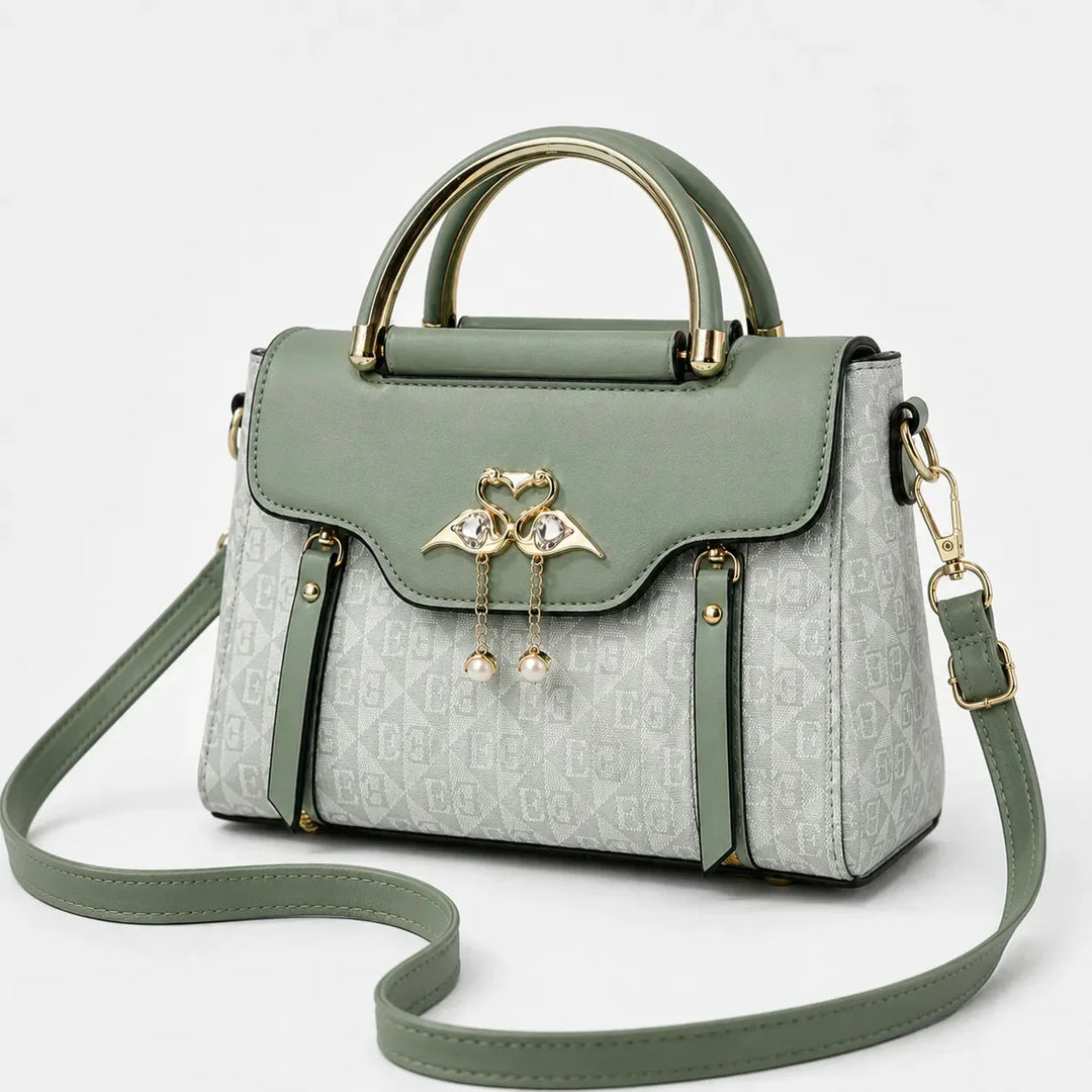 Swan-Clasp Structured Crossbody Bag with Gold Hardware