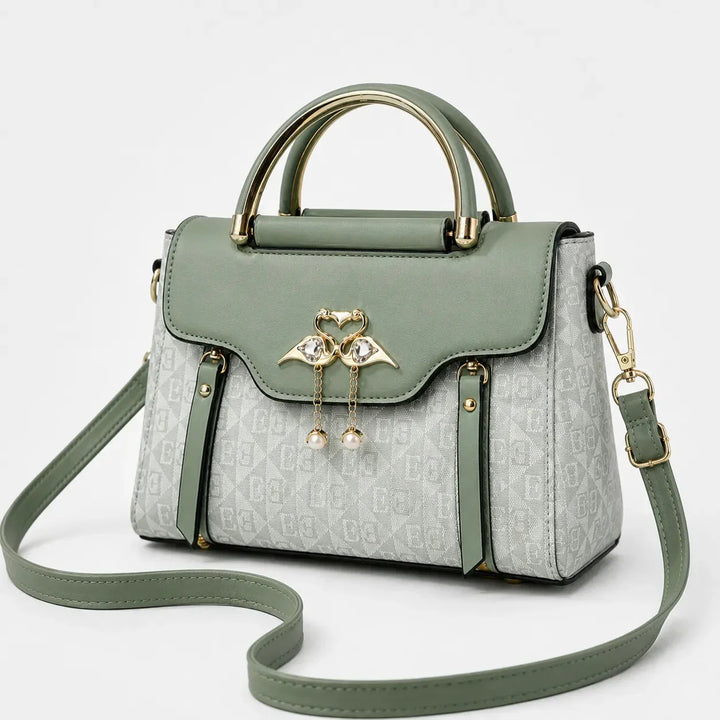 Swan-Clasp Structured Crossbody Bag with Gold Hardware