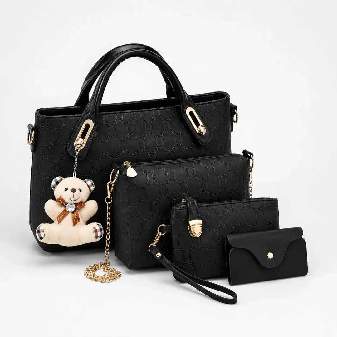 4-Piece Matching Handbag Set, Leather Tote Crossbody Pouch Card Holder