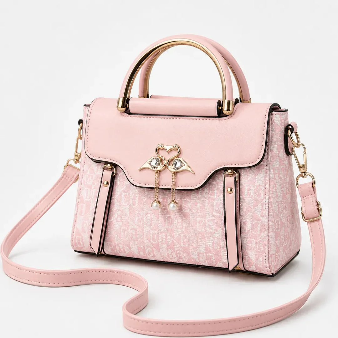 Swan-Clasp Structured Crossbody Bag with Gold Hardware