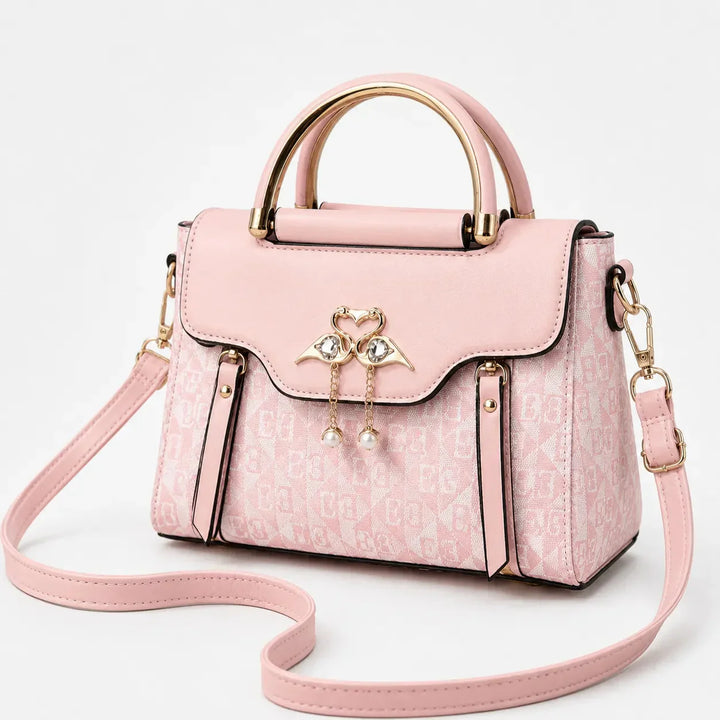 Swan-Clasp Structured Crossbody Bag with Gold Hardware