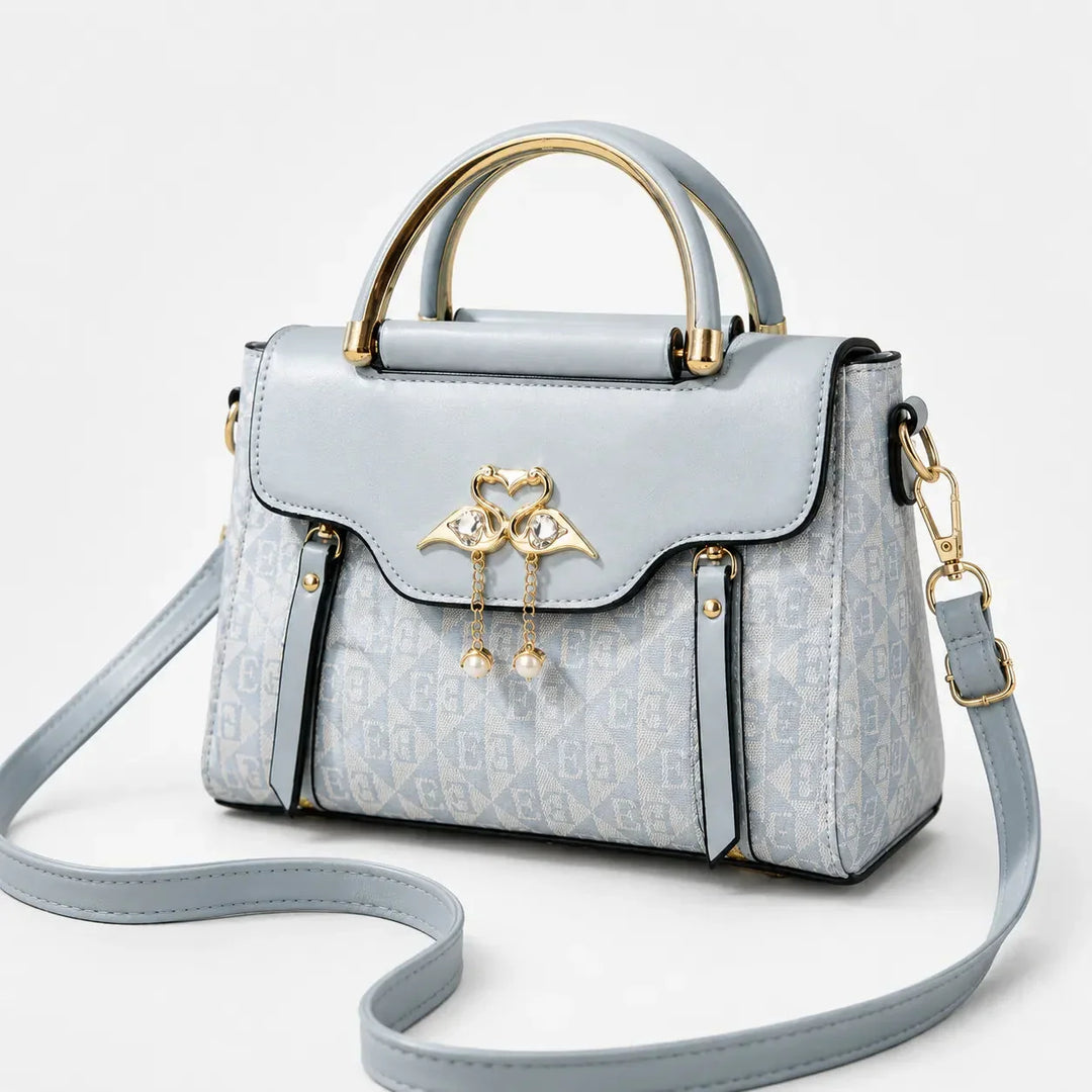 Swan-Clasp Structured Crossbody Bag with Gold Hardware