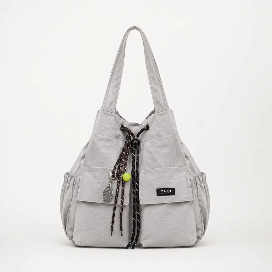 Convertible Drawstring Canvas Tote Backpack with Cargo Pockets