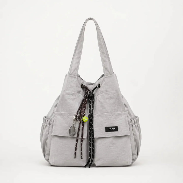 Convertible Drawstring Canvas Tote Backpack with Cargo Pockets