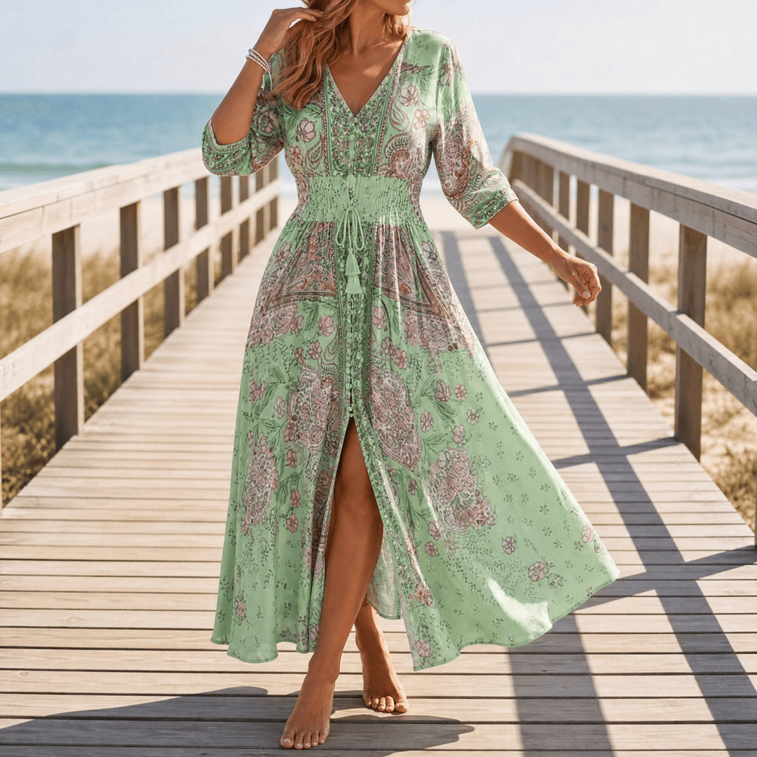 Flowy Floral V Neck Maxi Dress