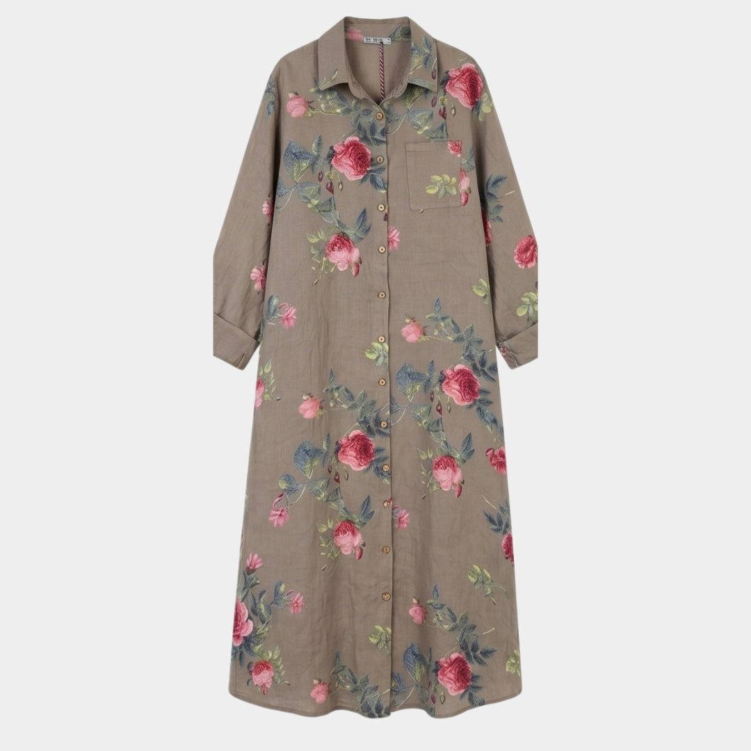 Floral Cotton Linen Shirt Dress