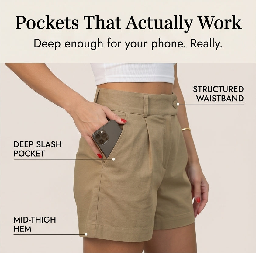 High-Waist Pleated Tailored Shorts