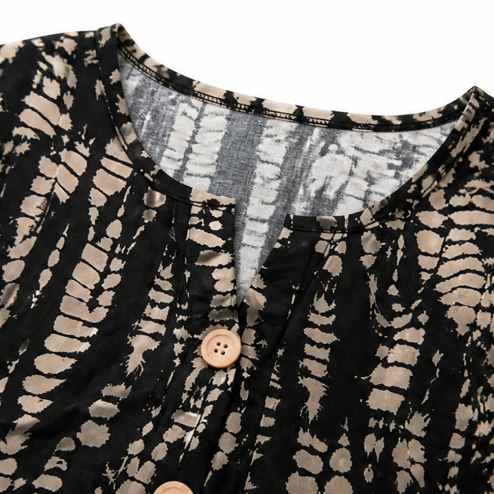 Printed A-Line Shift Dress with Short Sleeves &amp; Buttons
