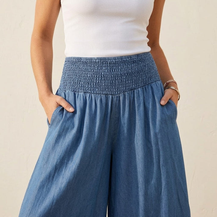 Smocked Waist Wide Leg Palazzo Pants