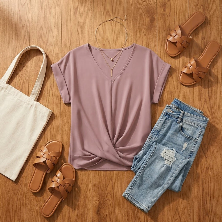 Twist-Knot V-Neck Top for Effortless Everyday Style