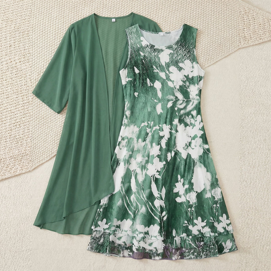 Floral Chiffon Two Piece Dress Set