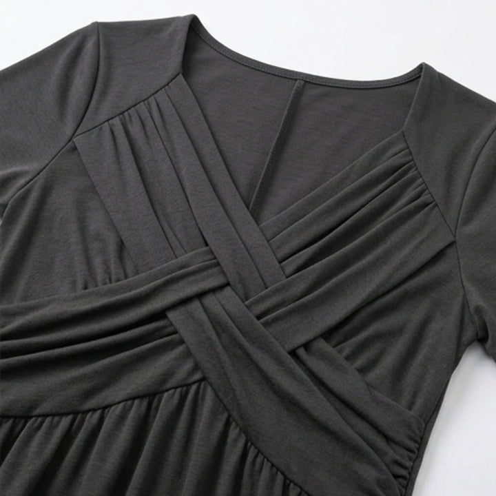 Crossover V-Neck Midi Dress with Pockets