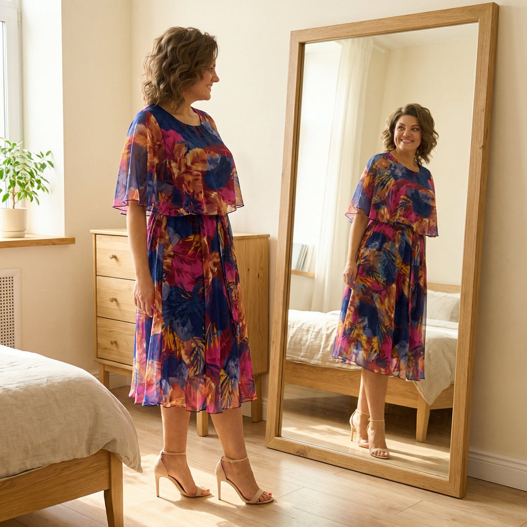Flowy Lined Chiffon Midi Dress