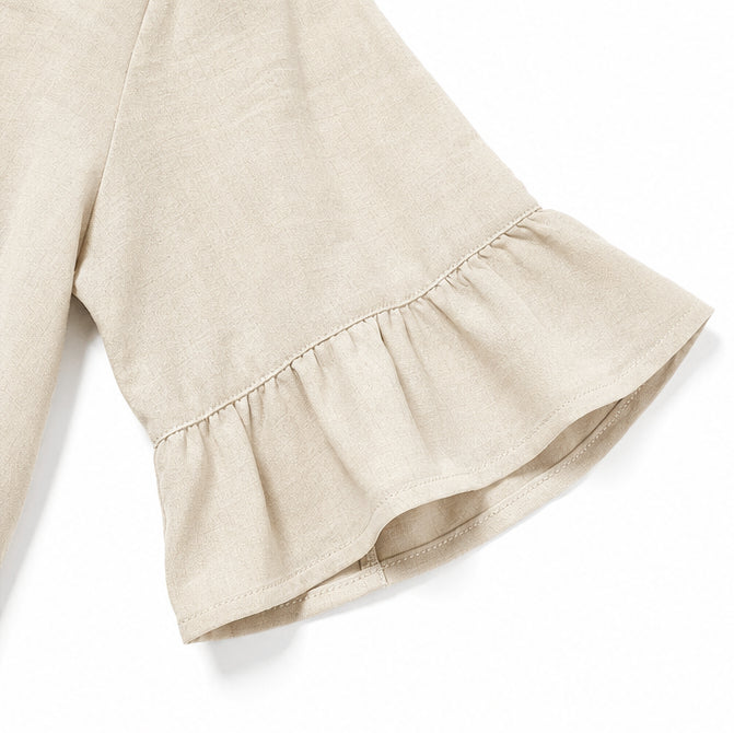 Linen-Look 2-Piece Set, Ruffle-Cuff Top &amp; Wide-Leg Trousers, Women&