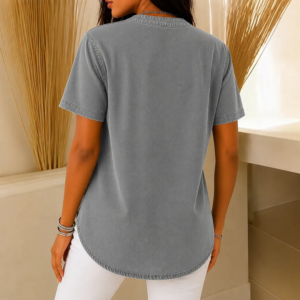 Henley Tunic Top with Side Buttons for Women