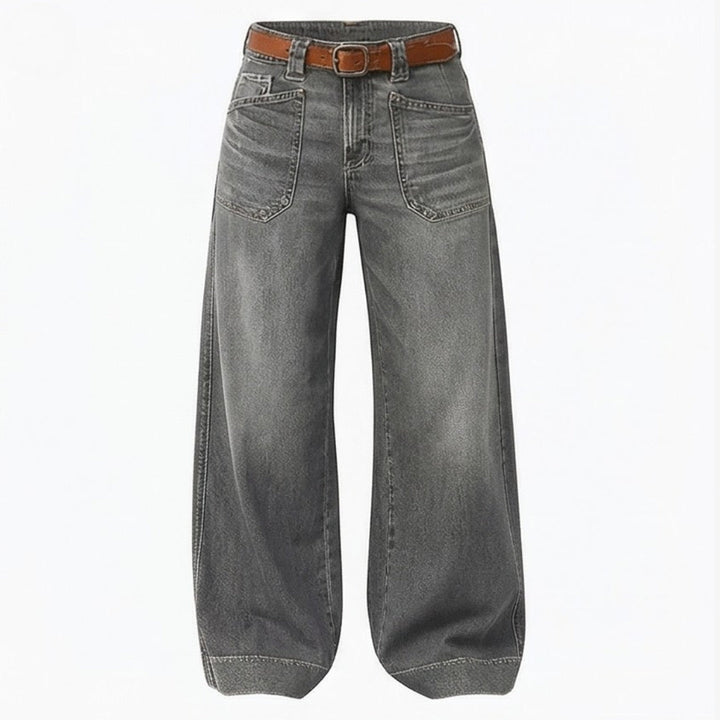 Retro Patch Pocket Wide Leg Jeans
