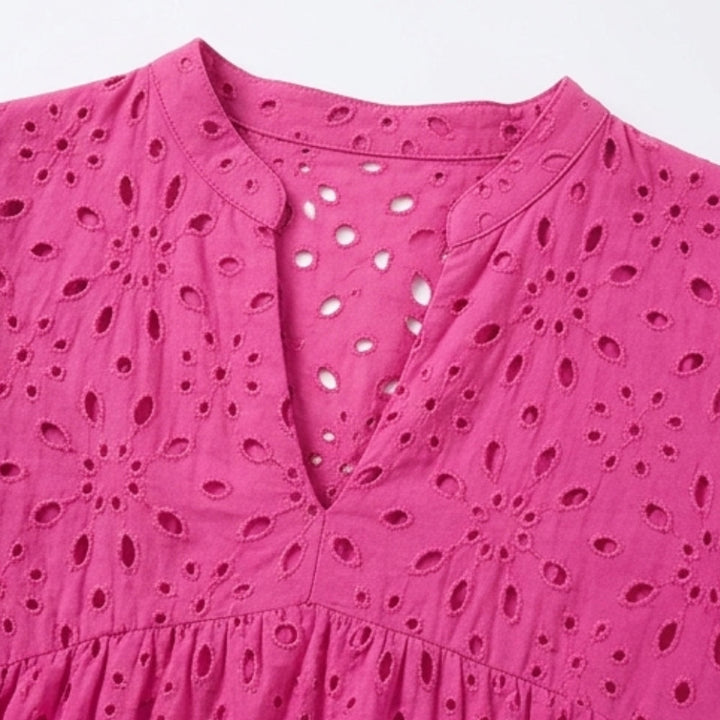 Flowy V-Neck Eyelet Dress for Curvy Fit