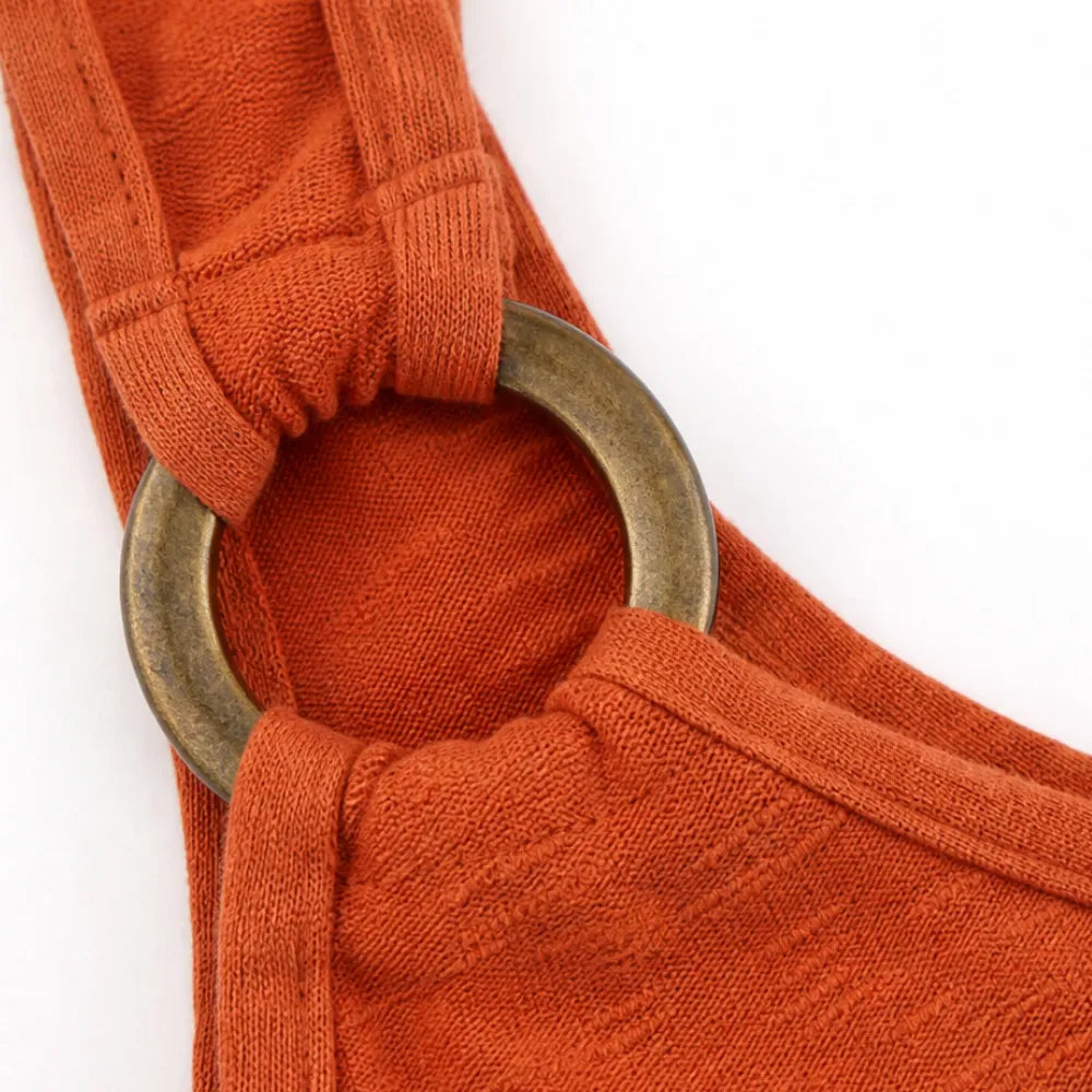 Ribbed V-Neck Ring Strap Maxi Dress