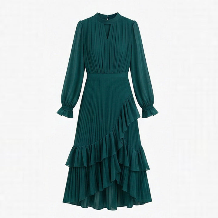 Pleated Ruffle Midi Dress