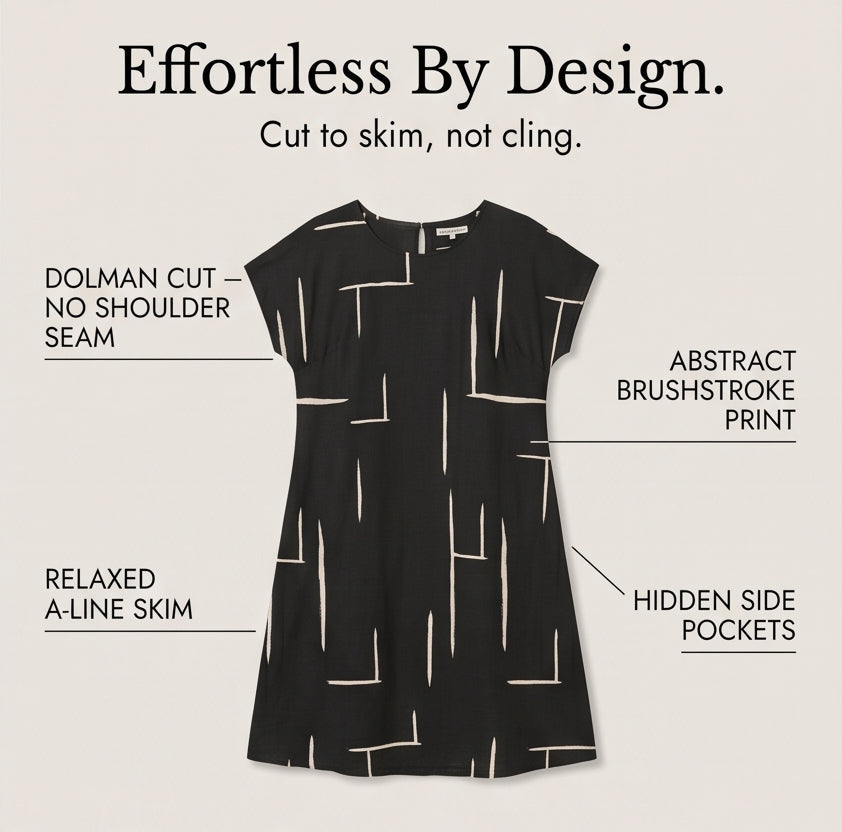 Pocketed Dolman Dress with Abstract Print