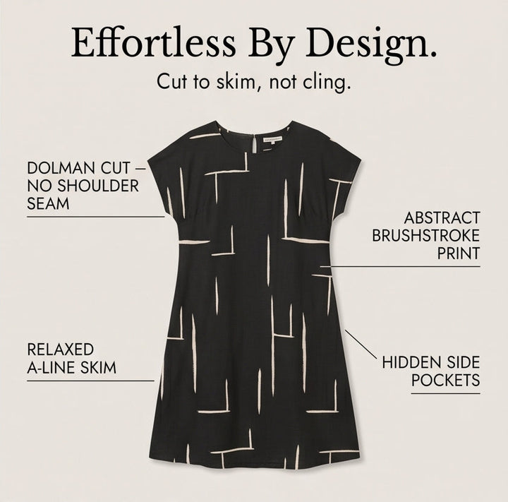 Pocketed Dolman Dress with Abstract Print