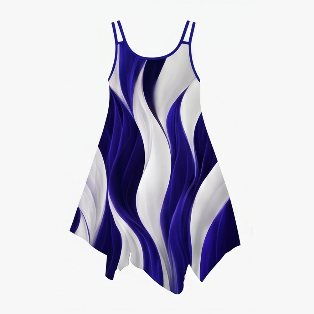 Asymmetric Swirl Print Midi Dress