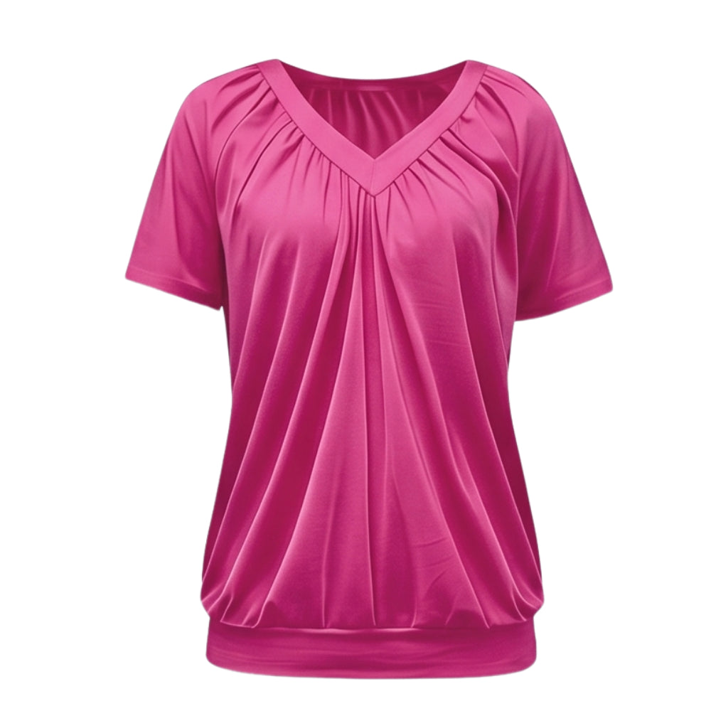 Pleated V Neck Blouson Top