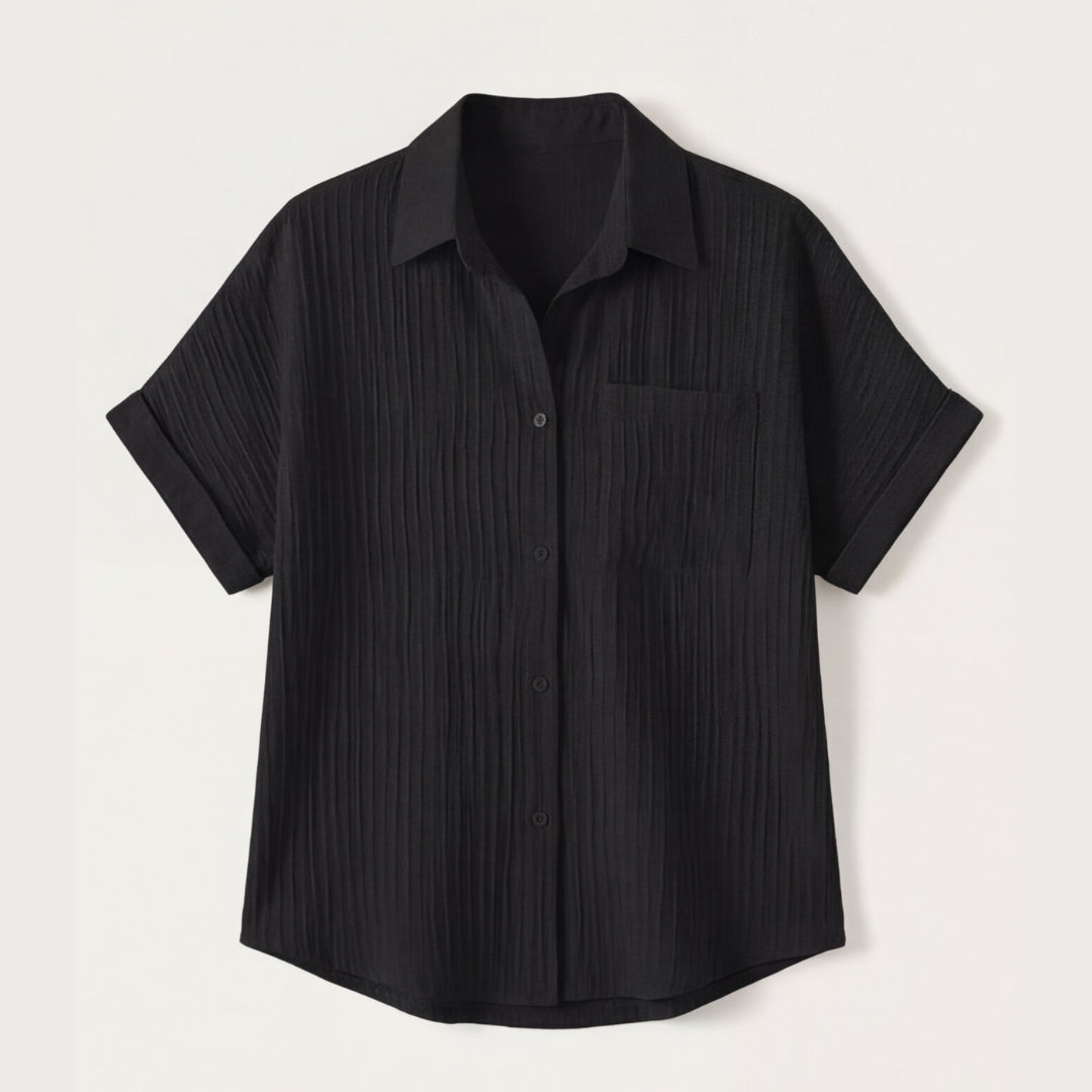 Textured Crinkle Button Down Blouse