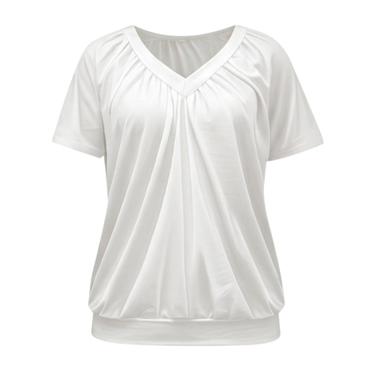 Pleated V Neck Blouson Top