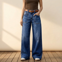 Retro Patch Pocket Wide Leg Jeans