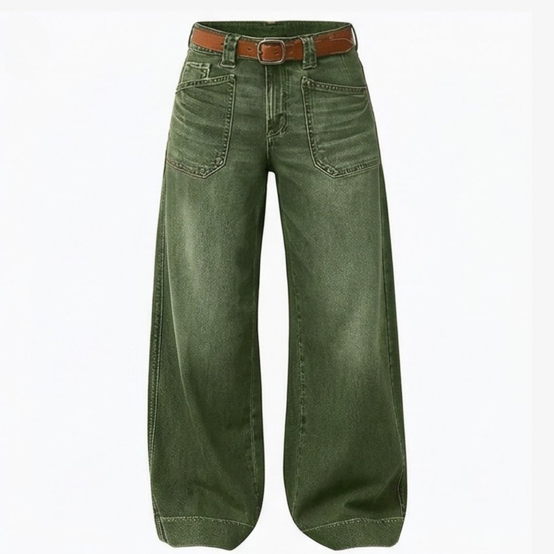 Retro Patch Pocket Wide Leg Jeans