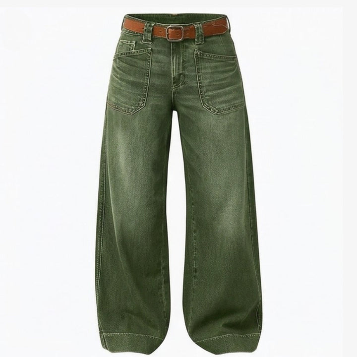 Retro Patch Pocket Wide Leg Jeans