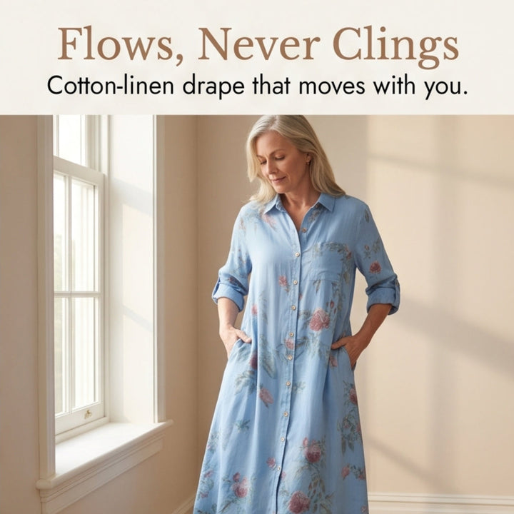 Floral Cotton Linen Shirt Dress