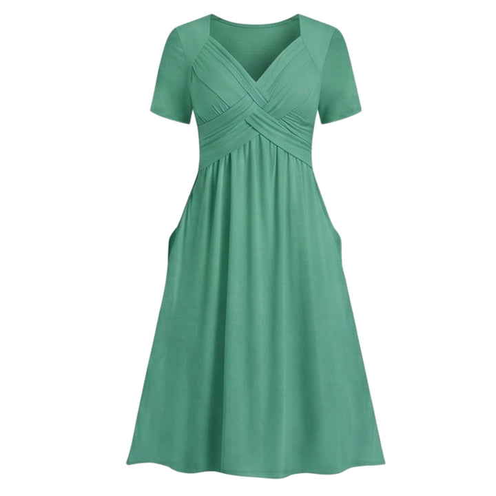 Crossover V-Neck Midi Dress with Pockets