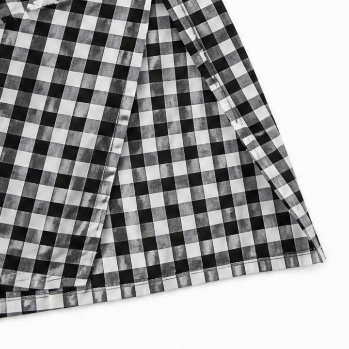 Gingham Button-Front Maxi Shirt Dress with Side Slits