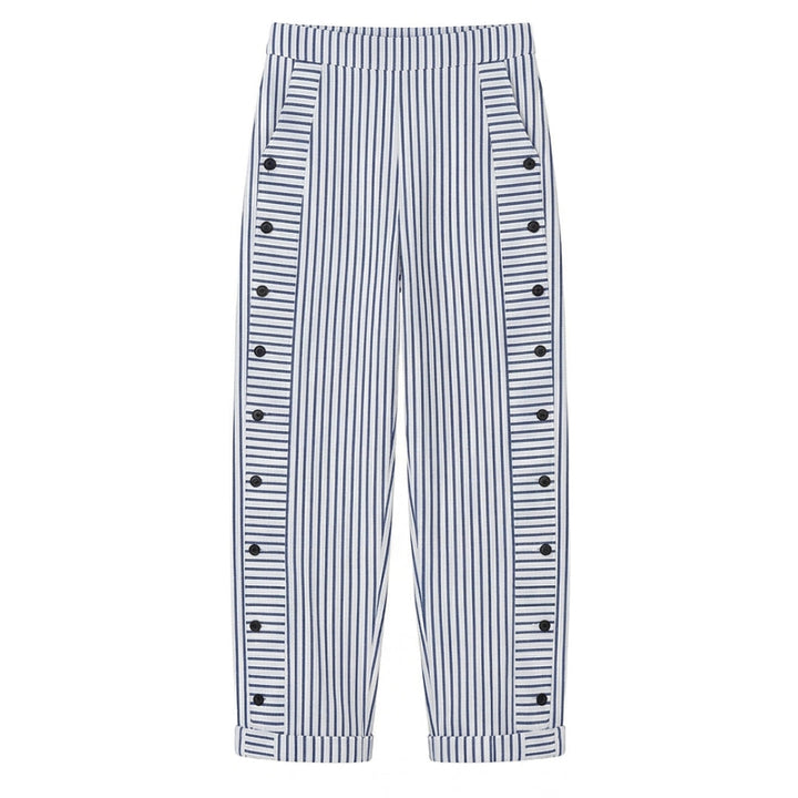 Striped Cotton Pants with Button Trim