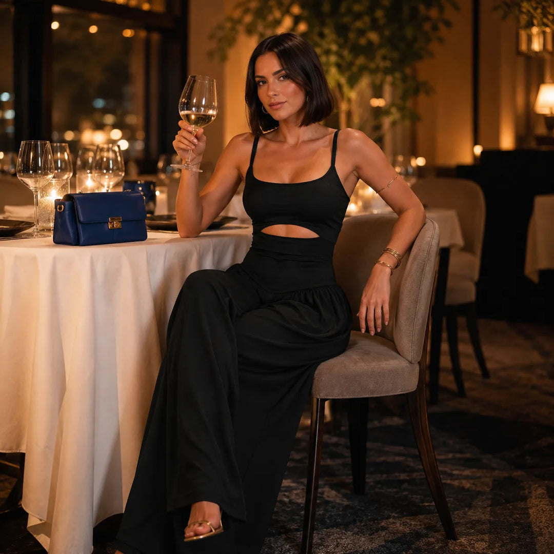 Sleeveless Cutout Wide Leg Jumpsuit with Adjustable Back Tie