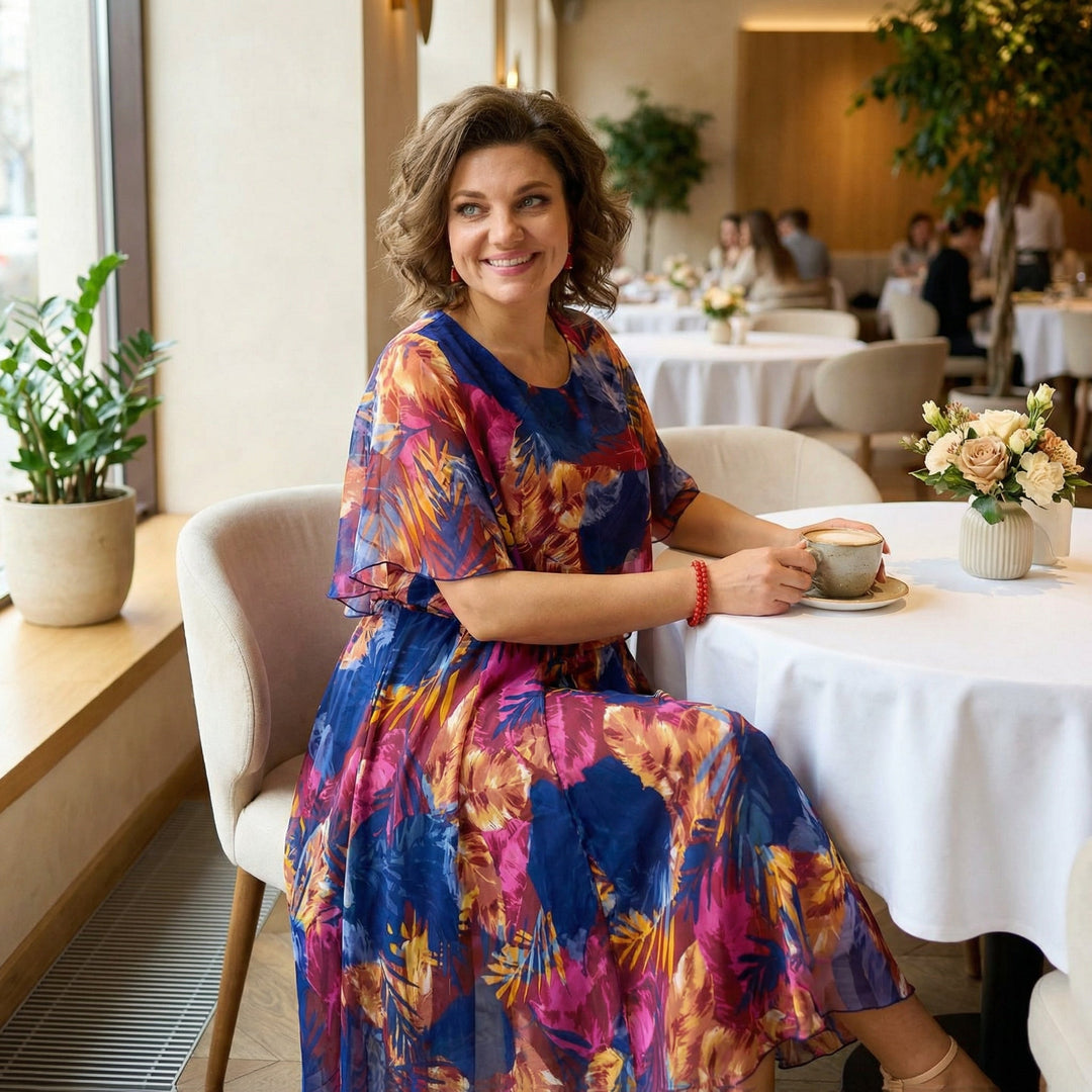 Flowy Lined Chiffon Midi Dress