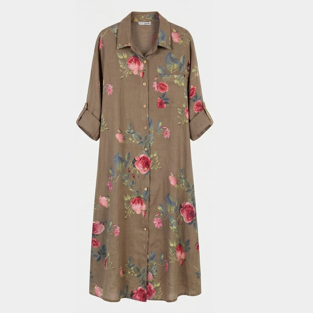 Floral Cotton Linen Shirt Dress