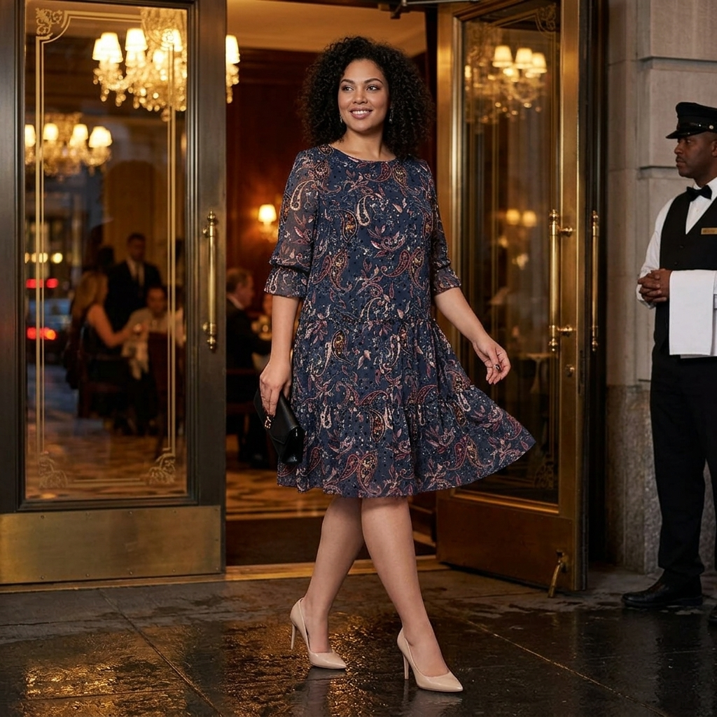 Tiered Chiffon Paisley Dress