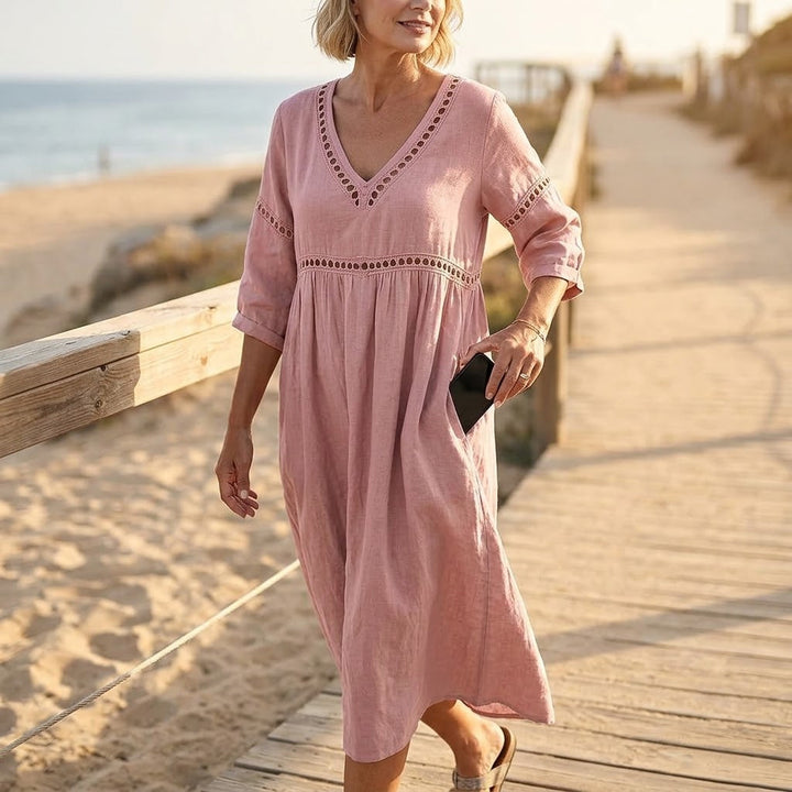 CROCHET TRIM MIDI DRESS