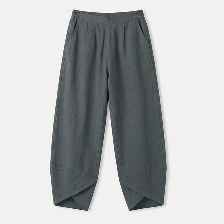 Asymmetric Linen Blend Cropped Pants