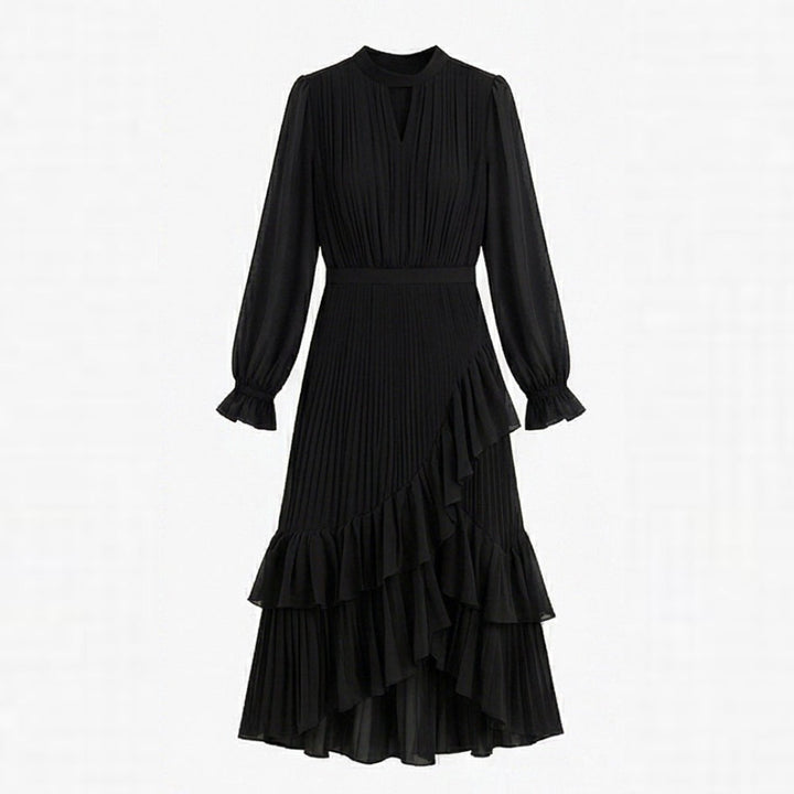 Pleated Ruffle Midi Dress
