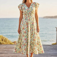Floral V-Neck Smocked Waist Midi Dress